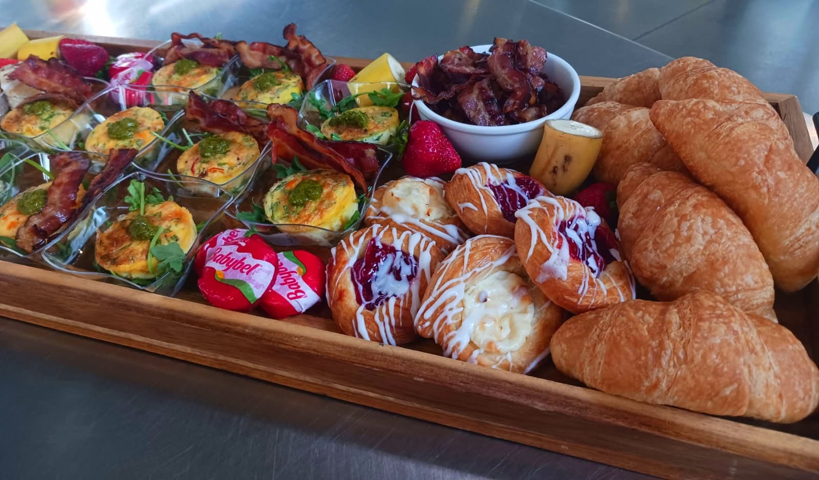 Breakfast board with croissants